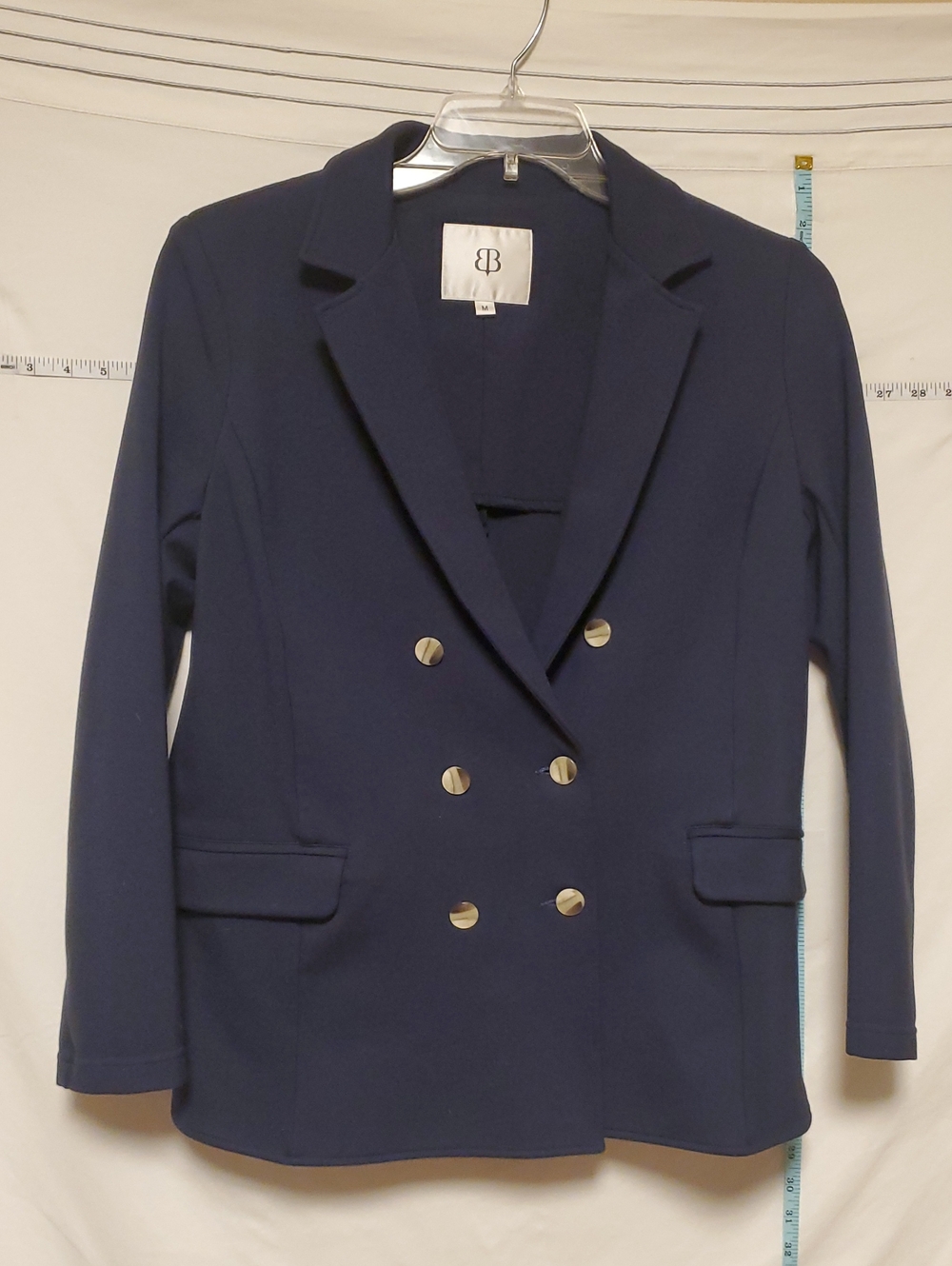 Betabrand Double-Breasted Navy Blazer Stretch Pointe Knit Med Preppy Academia - Picture 2 of 5